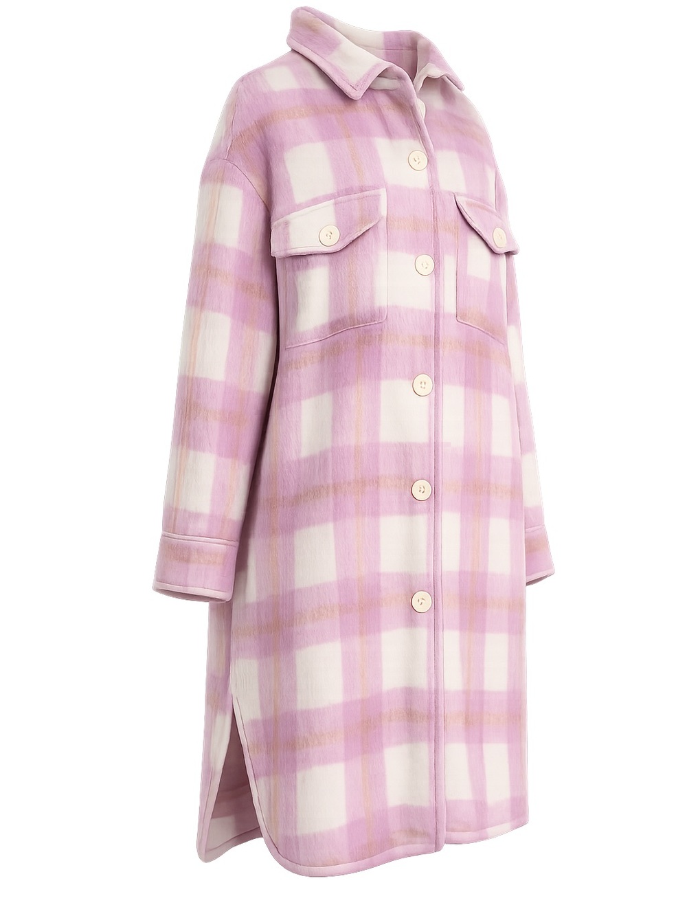 Mabel long, oversized shirt-jacket soft brushed finish classic plaid pattern - Picture 4 of 14